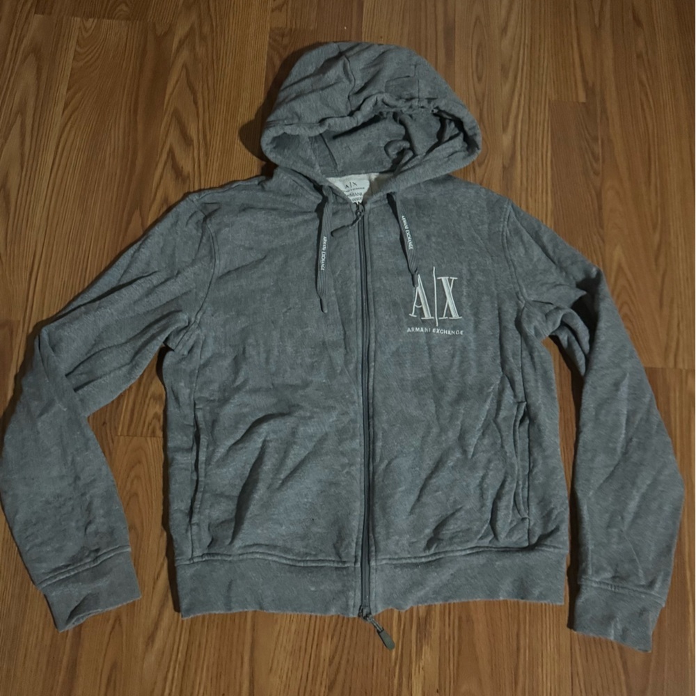 Armani Exchange Gray Full Zip-Up Hoodie‎ Classic Designer Sporty Casual Cozy